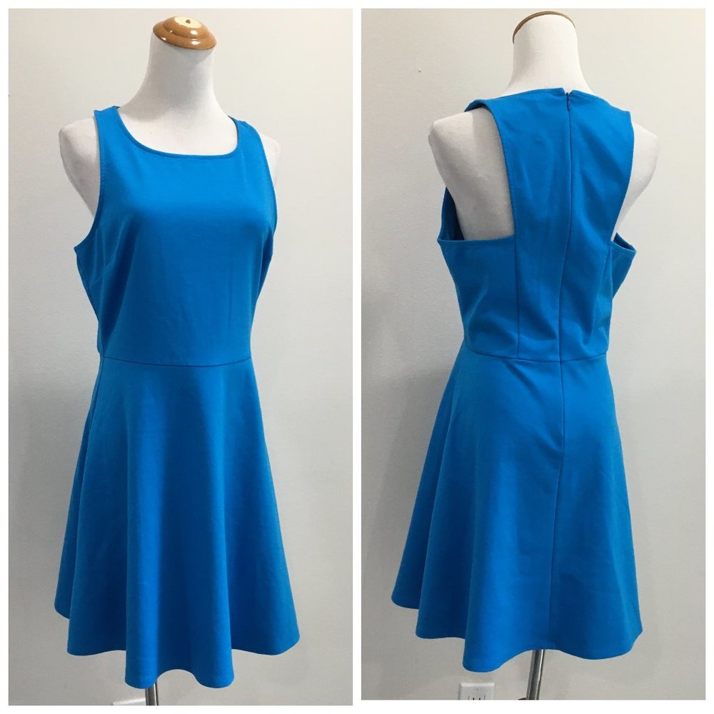 BCBGENERATION Atlantic Blue Square Back Cut Out Fit & Flare Skater Dress
